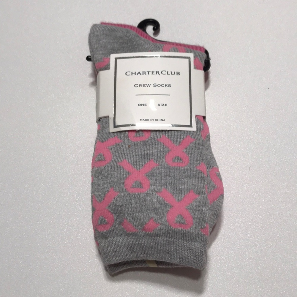 Charter Club Pink Ribbon Crew Socks